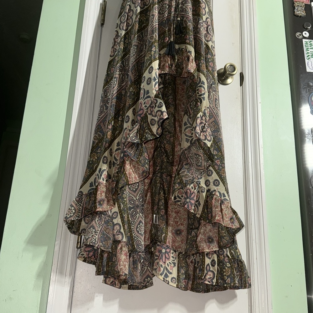 Bohemian Floral High-Low Flutter Sleeve Spring Summer Fall Flowy Dress Size M-L - Picture 6 of 13